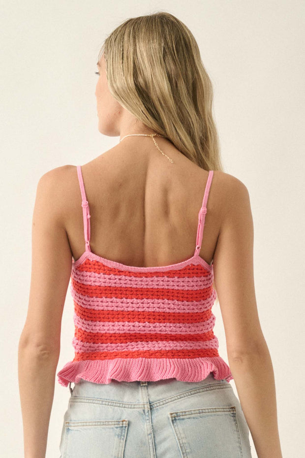 Striped Delight Crochet Knit Cropped Cami Top - ShopPromesa