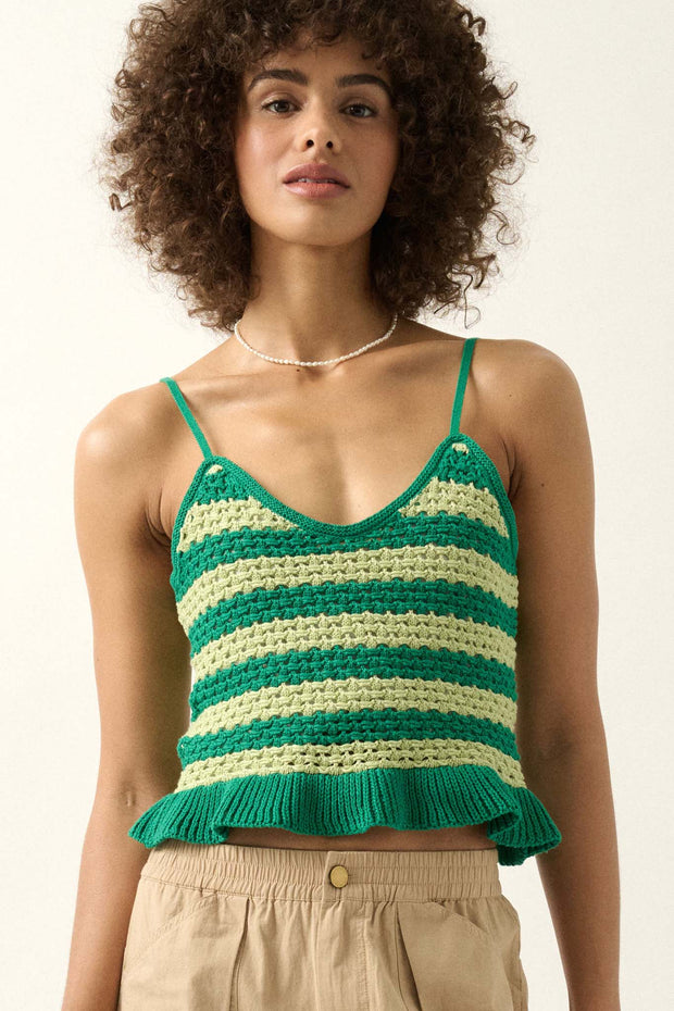 Striped Delight Crochet Knit Cropped Cami Top - ShopPromesa