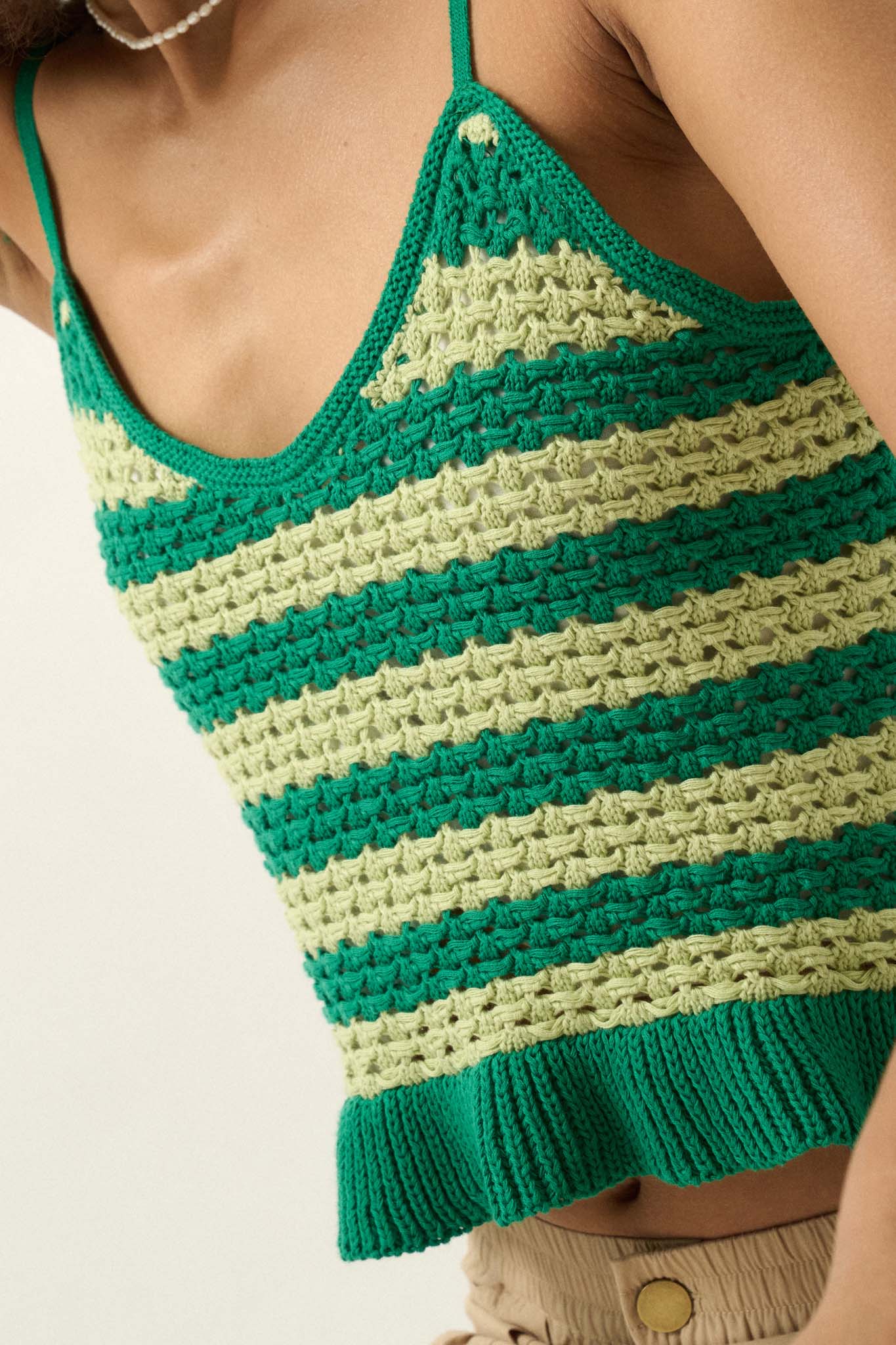 Striped Delight Crochet Knit Cropped Cami Top - ShopPromesa