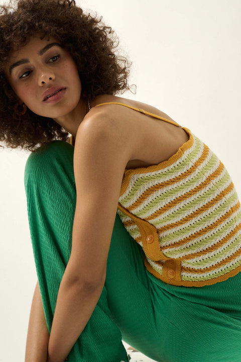Summer Heat Striped Pointelle Knit Cami Top - ShopPromesa