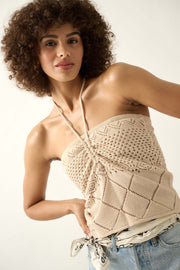 Nice Day Crochet Knit Drawstring Halter Tube Top - ShopPromesa