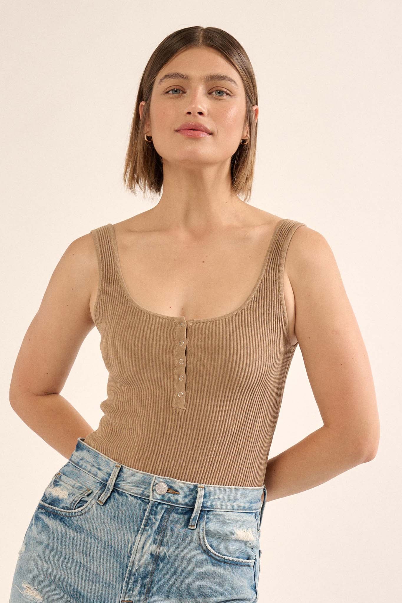 Shaper Fit Scoopneck Rib-Knit Tank Bodysuit - ShopPromesa