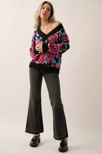 Roses and Thorns Floral V-Neck Sweater - ShopPromesa