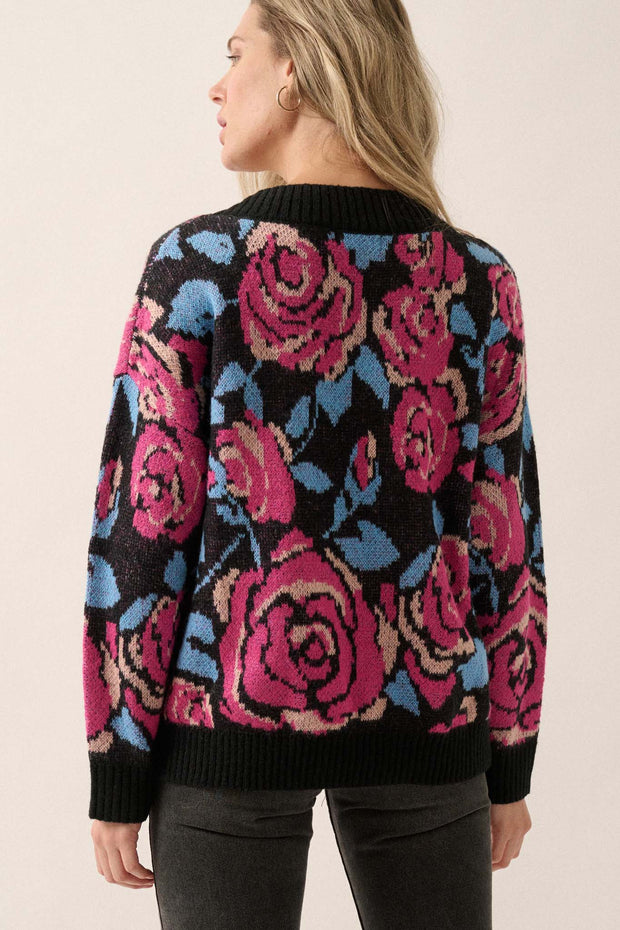 Roses and Thorns Floral V-Neck Sweater - ShopPromesa