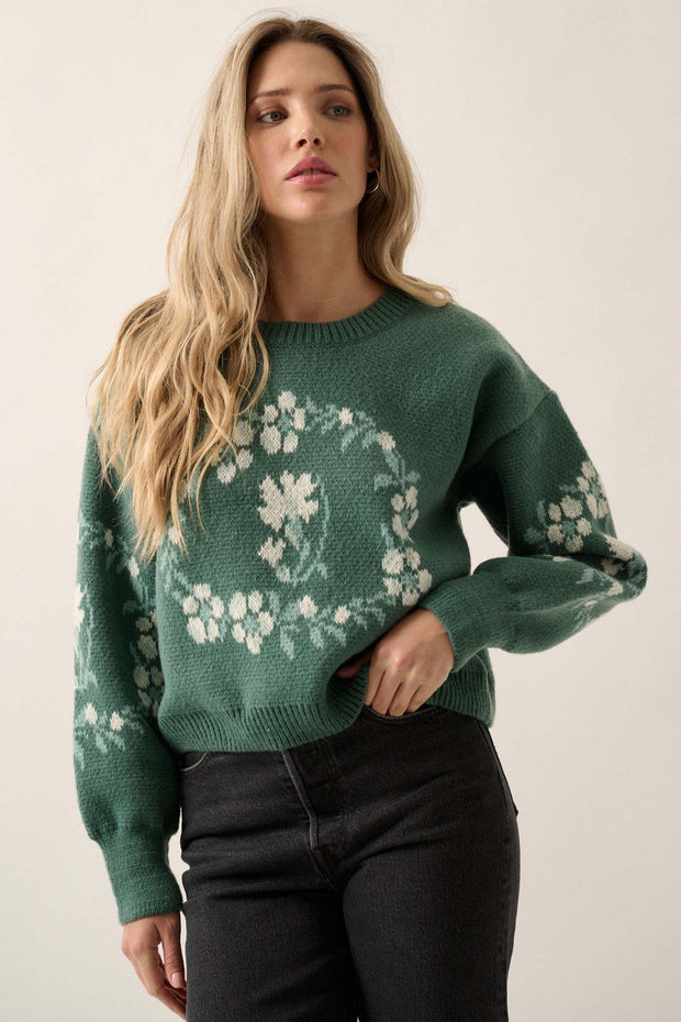 Winter Blossoms Floral-Pattern Knit Sweater - ShopPromesa