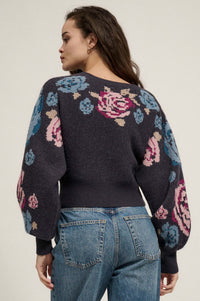 Winter Roses Floral Knit Cropped Cardigan Sweater - ShopPromesa