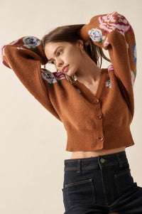 Winter Roses Floral Knit Cropped Cardigan Sweater - ShopPromesa