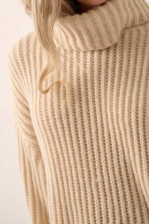 Promesa Cozy Up Chunky Knit Oversize Turtleneck Sweater Ruby Red / L