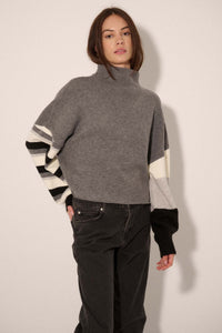 Hold On Striped Colorblock Funnel Neck Sweater - ShopPromesa