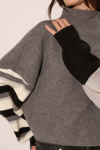 Hold On Striped Colorblock Funnel Neck Sweater - ShopPromesa