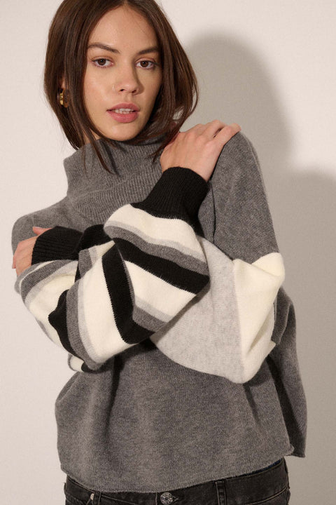 Hold On Striped Colorblock Funnel Neck Sweater - ShopPromesa