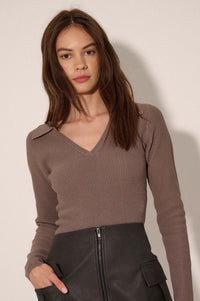 Shaper Fit Collared Long-Sleeve Rib-Knit Top - ShopPromesa