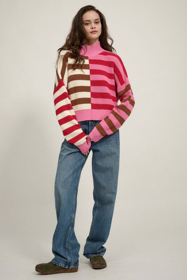 Common Ground Mockneck Colorblock Striped Sweater - ShopPromesa