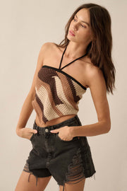 Deep Desert Striped Crochet Handkerchief Halter Top - ShopPromesa