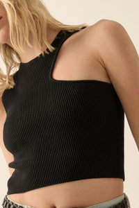 Shaper Fit Rib-Knit Asymmetrical Cropped Tank Top - ShopPromesa