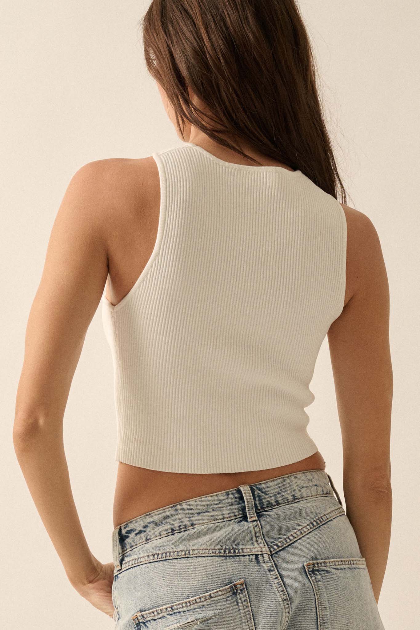 Shaper Fit Rib-Knit Asymmetrical Cropped Tank Top - ShopPromesa