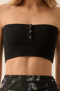 Shaper Fit Rib-Knit Button-Front Tube Top - ShopPromesa