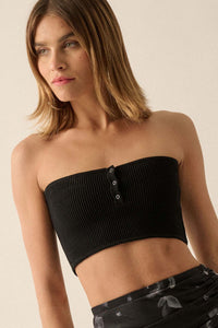 Shaper Fit Rib-Knit Button-Front Tube Top - ShopPromesa