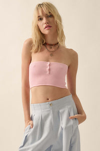 Shaper Fit Rib-Knit Button-Front Tube Top - ShopPromesa