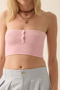 Shaper Fit Rib-Knit Button-Front Tube Top - ShopPromesa