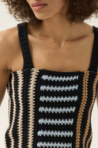 Sun and Surf Striped Crochet Knit Sweater Tank Top - ShopPromesa