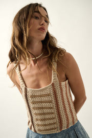 Sun and Surf Striped Crochet Knit Sweater Tank Top - ShopPromesa