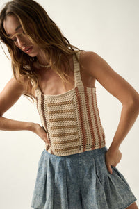 Sun and Surf Striped Crochet Knit Sweater Tank Top - ShopPromesa