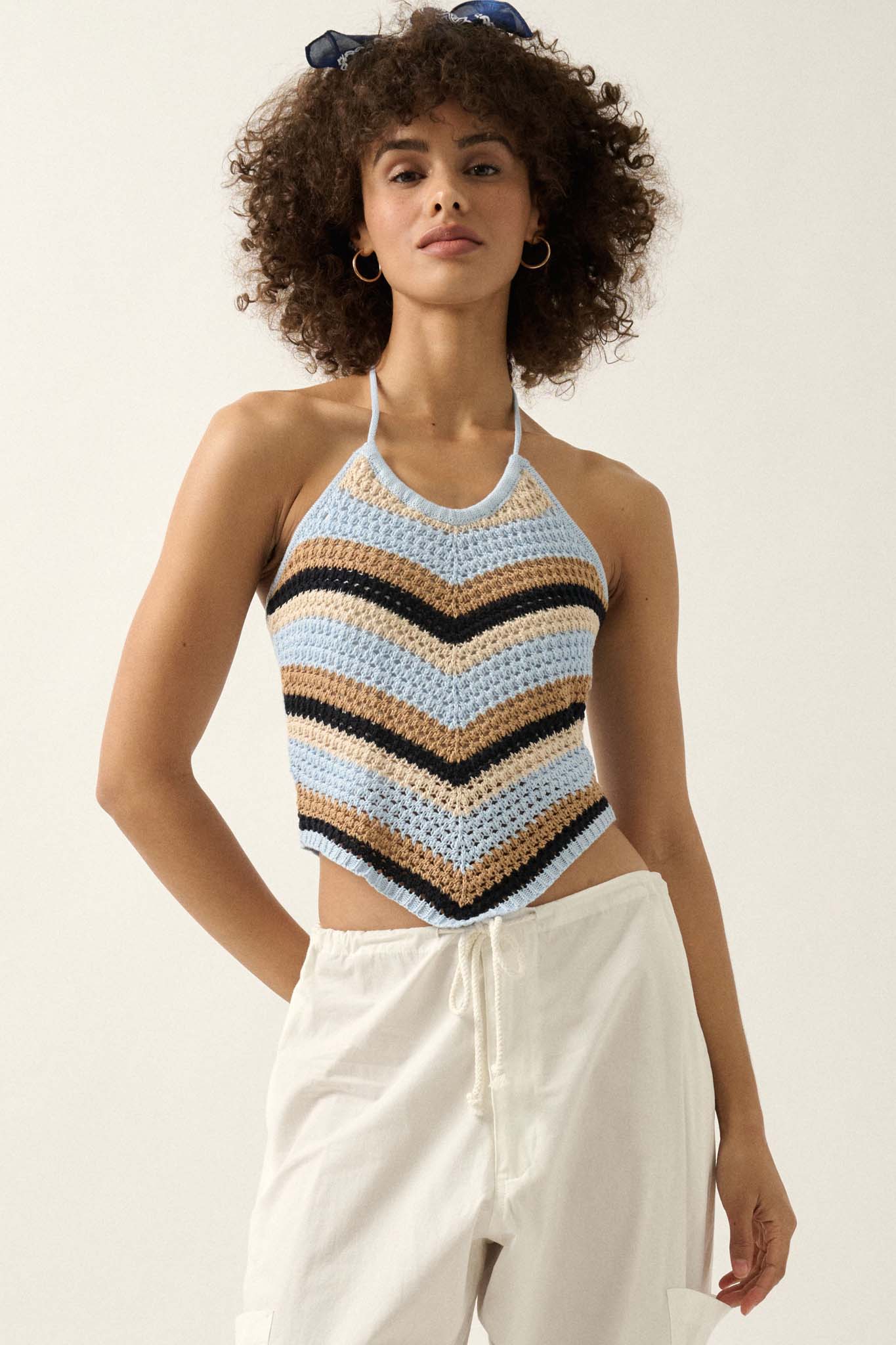 True Horizon Striped Crochet Knit Halter Top - ShopPromesa