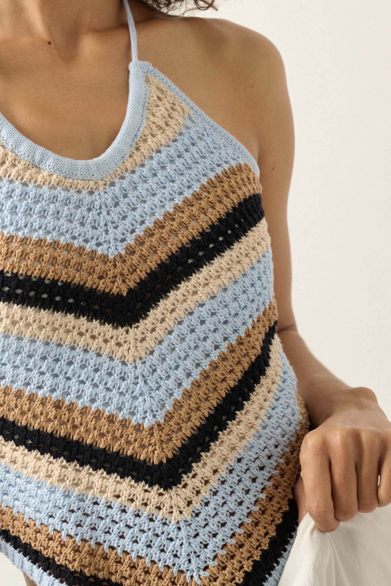 True Horizon Striped Crochet Knit Halter Top - ShopPromesa