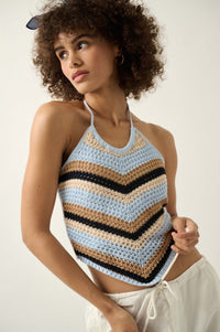 True Horizon Striped Crochet Knit Halter Top - ShopPromesa