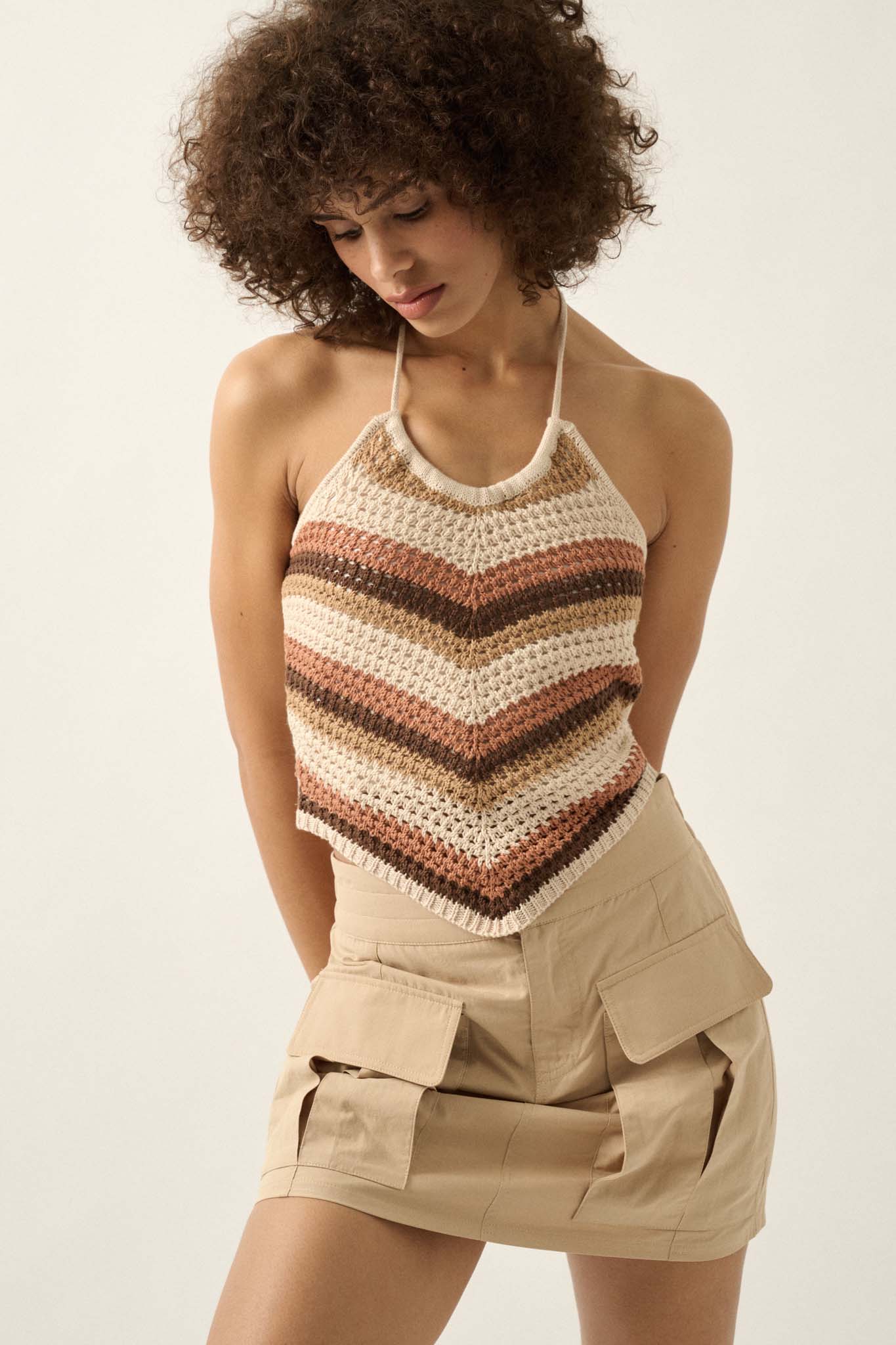 True Horizon Striped Crochet Knit Halter Top - ShopPromesa