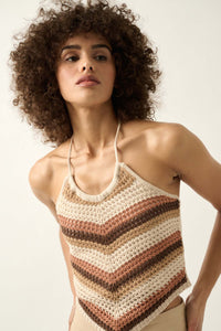 True Horizon Striped Crochet Knit Halter Top - ShopPromesa