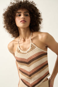 True Horizon Striped Crochet Knit Halter Top - ShopPromesa