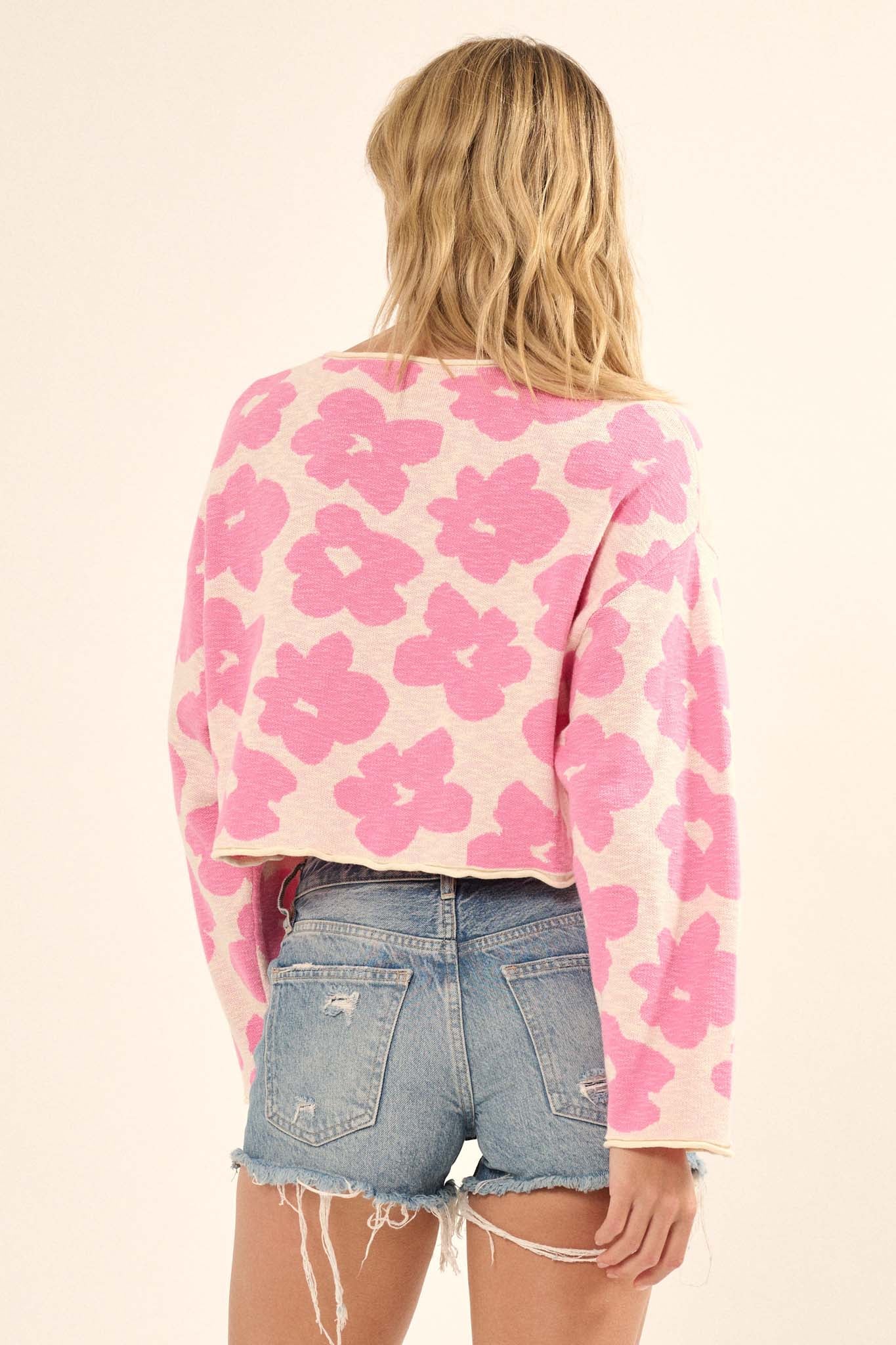 Flower Box Floral Knit Cropped Sweater - ShopPromesa