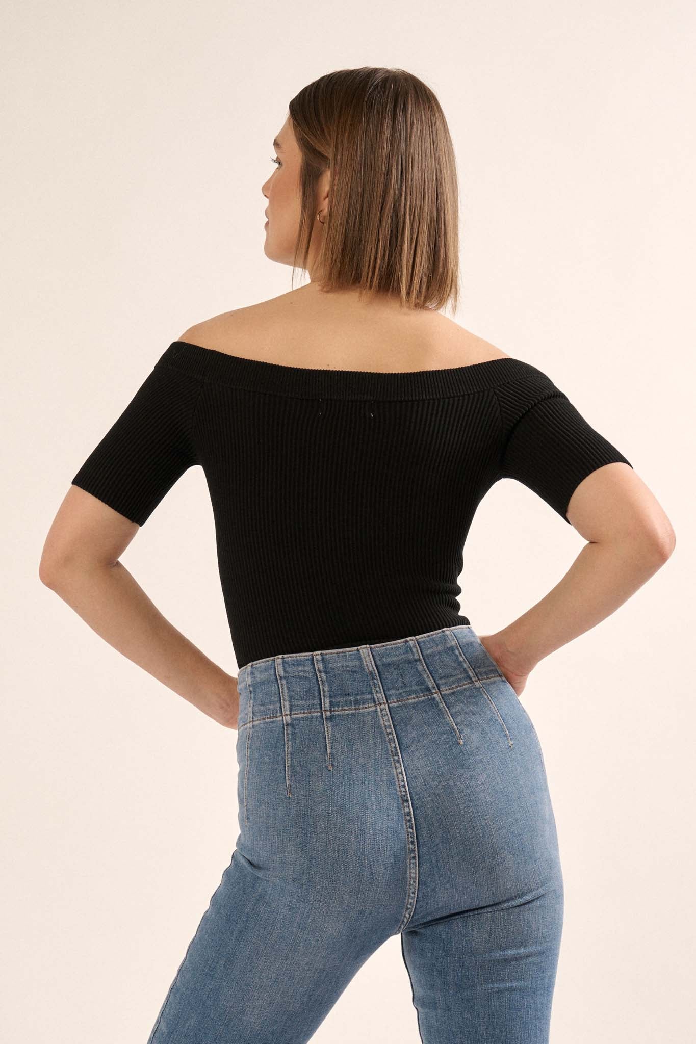 Shaper Fit Off-Shoulder Rib-Knit Bodysuit - ShopPromesa