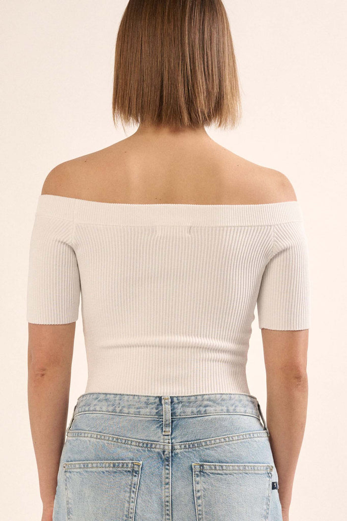 Shaper Fit Off-Shoulder Rib-Knit Bodysuit - ShopPromesa