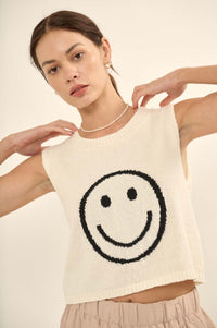 Happy Soul Cropped Smiley Face Sweater Tank Top - ShopPromesa