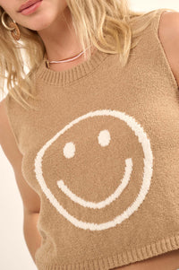 Happy Soul Cropped Smiley Face Sweater Tank Top - ShopPromesa