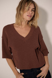 New Narrative Short-Sleeve V-Neck Sweater - ShopPromesa