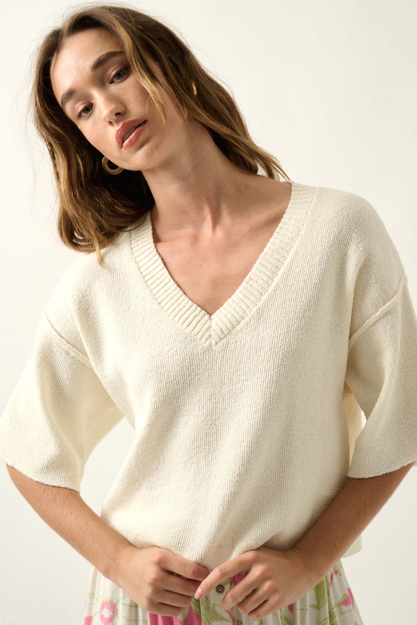 True Story Cropped Three-Quarter Sleeve Sweater - ShopPromesa