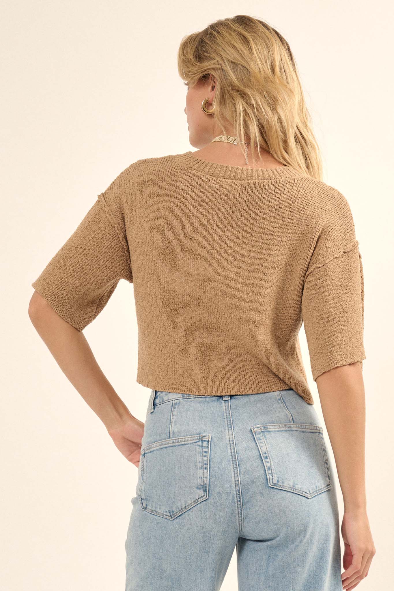 True Story Cropped Three-Quarter Sleeve Sweater - ShopPromesa