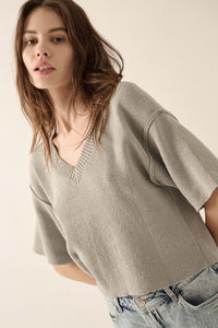 New Narrative Short-Sleeve V-Neck Sweater - ShopPromesa