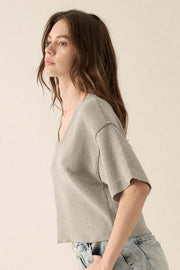 New Narrative Short-Sleeve V-Neck Sweater - ShopPromesa