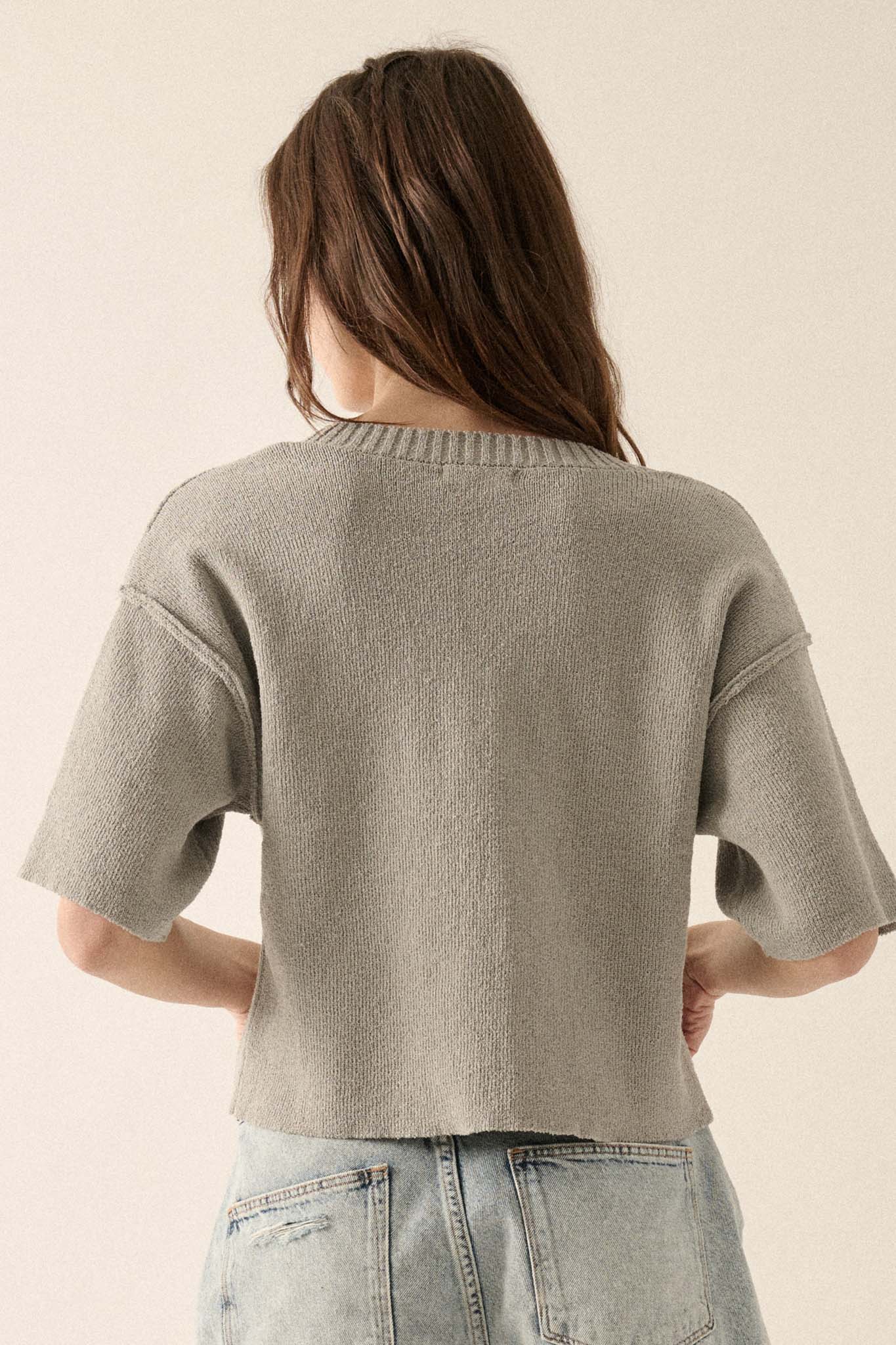 New Narrative Short-Sleeve V-Neck Sweater - ShopPromesa