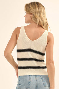 Time Flies Striped Textured Knit Sweater Tank Top - ShopPromesa