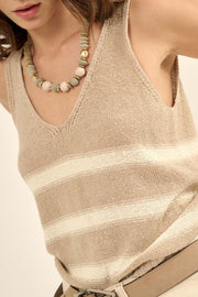 Time Flies Striped Textured Knit Sweater Tank Top - ShopPromesa