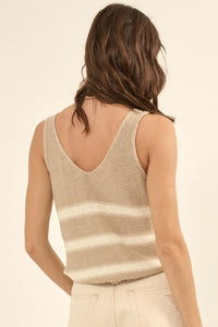 Time Flies Striped Textured Knit Sweater Tank Top - ShopPromesa