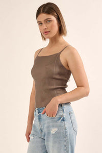 Shaper Fit Straight Neck Rib-Knit Cami Top - ShopPromesa