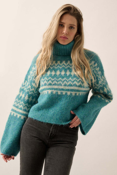Seattle Teal | Fuzzy Knit Turtleneck Sweater