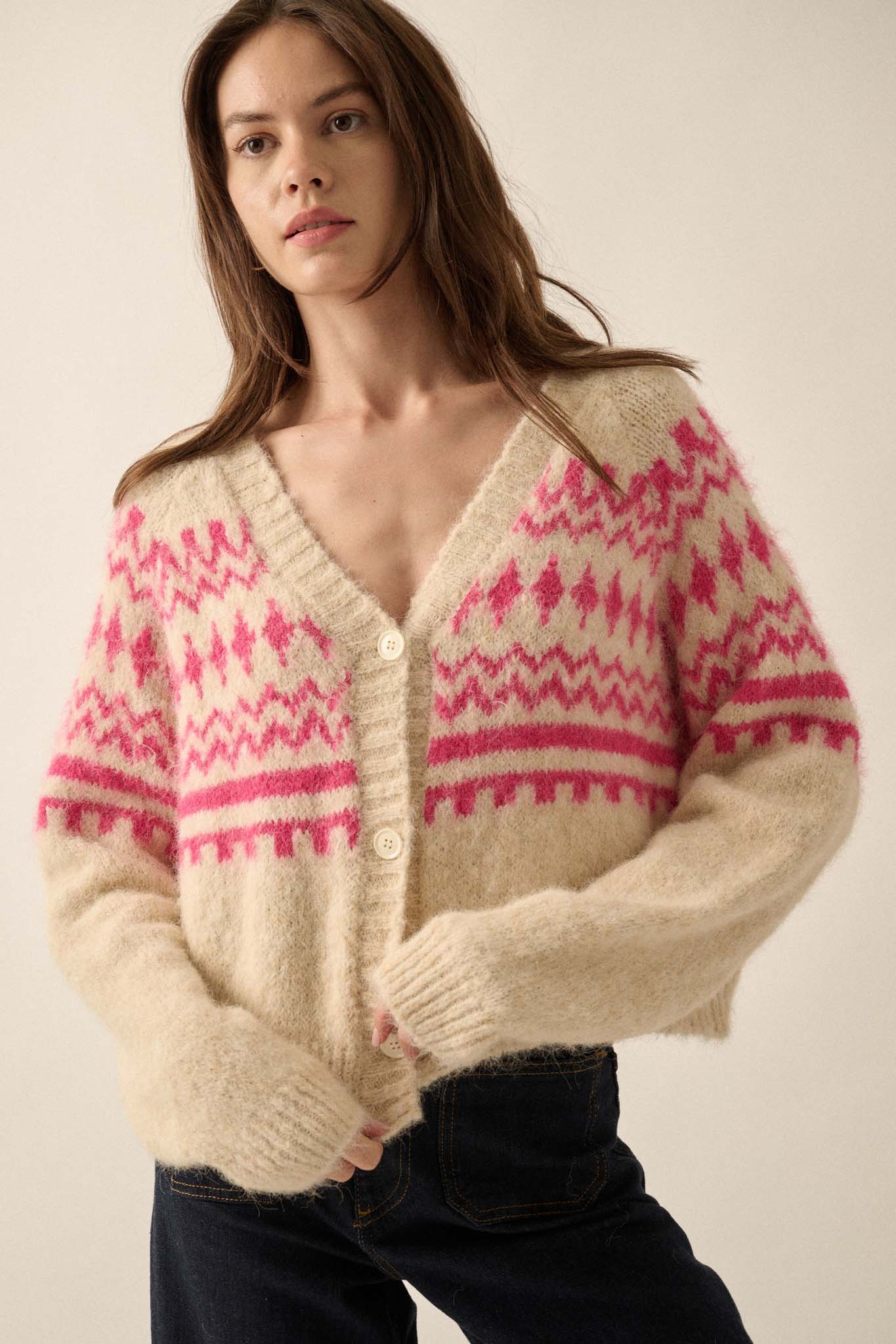 Deer Valley Fuzzy Knit Alpine Cardigan Sweater - ShopPromesa